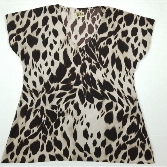 🛍️Show Me Your Mumu Neutral Animal Print Blouse Medium - Picture 1 of 8